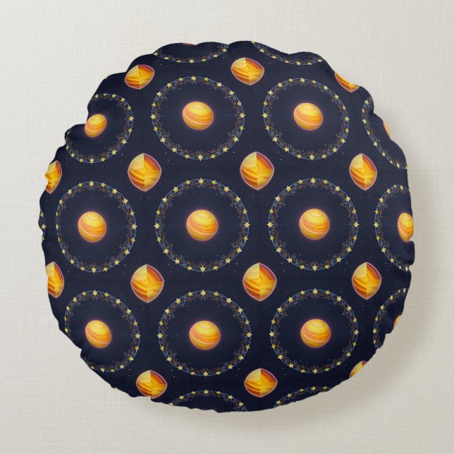 Vibrant Cosmic Artwork Round Cushion (Front)