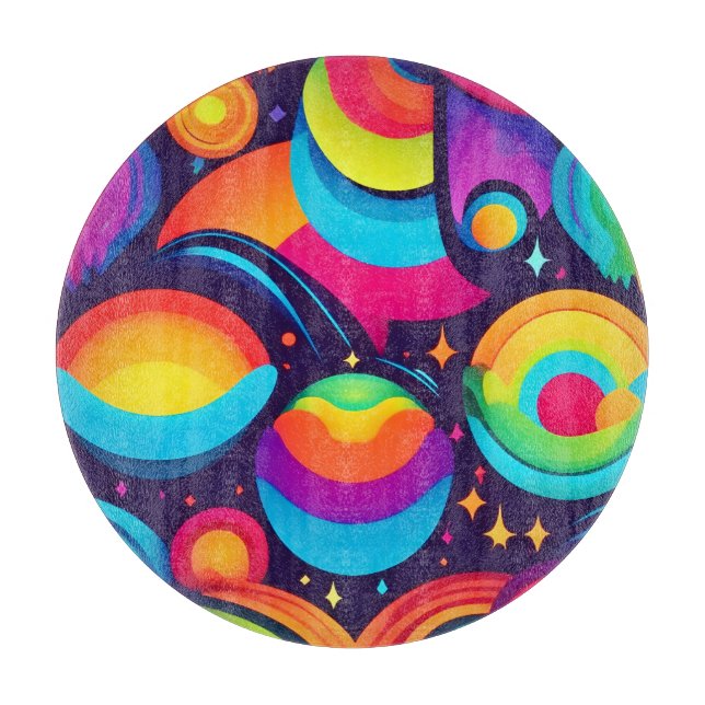 Vibrant Cosmic Kaleidoscope Cutting Board (Front)