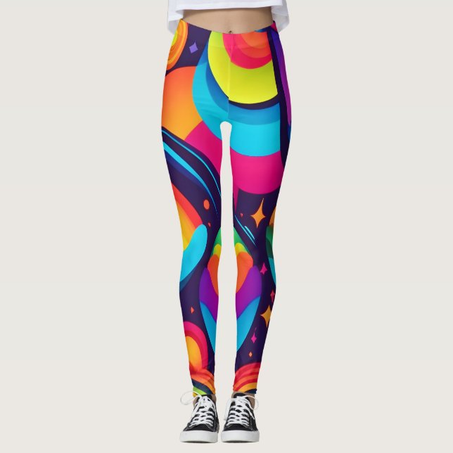 Vibrant Cosmic Kaleidoscope Leggings (Front)