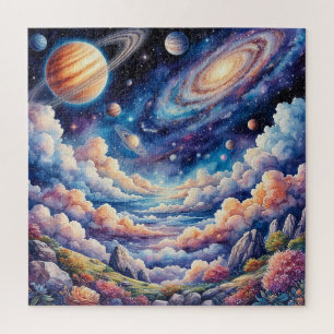 Vibrant Cosmic Landscape with Planets Jigsaw Puzzle