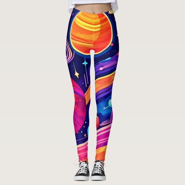 Vibrant Cosmic Symphony design Leggings (Front)