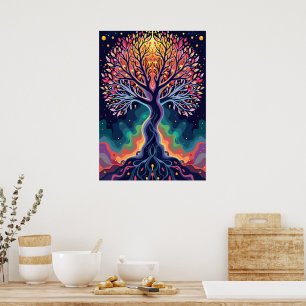 Vibrant Cosmic Tree Poster