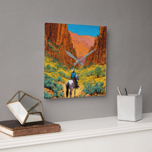 Vibrant Cowboy in Canyon Tintin Comic Art Square Wall Clock