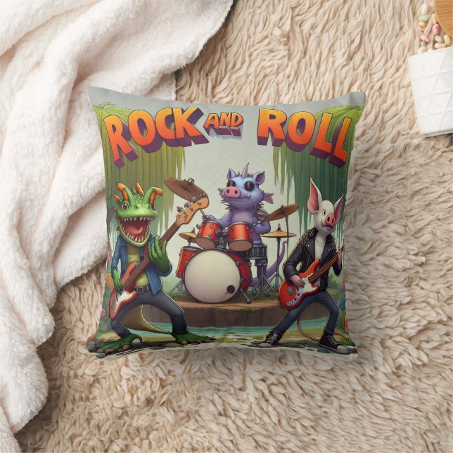 Vibrant Creatures Jamming in a Fantasy Landscape Cushion (Blanket)