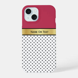 Vibrant Crimson Spotted Gold Band: Chic Ruby Red iPhone 15 Case