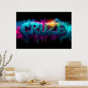Vibrant "Cruze" Logo with Colorful Powder Poster