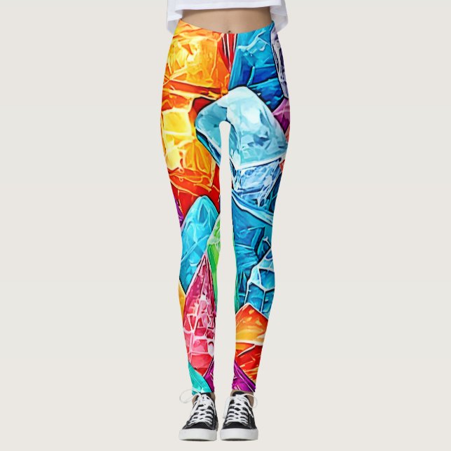 Vibrant Crystal Cluster Art Leggings (Front)