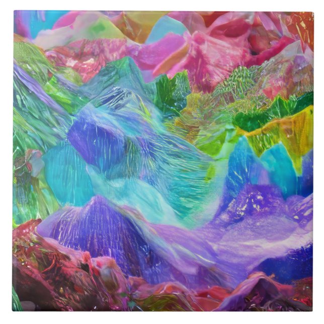 Vibrant Crystal Mountain Abstract  Ceramic Tile (Front)