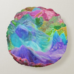Vibrant Crystal Mountain Abstract  Round Cushion