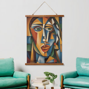 Vibrant Cubism Female Portrait Picasso Braque Hanging Tapestry
