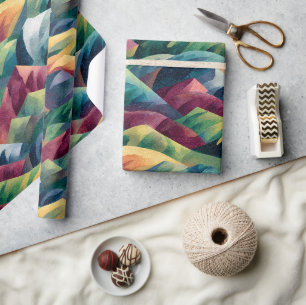 Vibrant Cubist Hills Crystalline Peak Art Wrapping Paper
