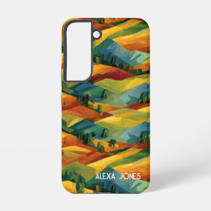 Vibrant Cubist Hills Painterly Autumn Custom Name Samsung Galaxy Case