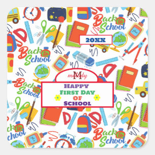 Vibrant Customisable Back to School Pattern Classi Square Sticker