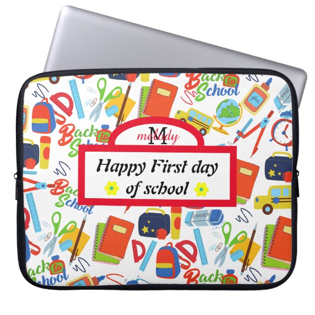 Vibrant Customisable Back to School Pattern Laptop Sleeve (Front)