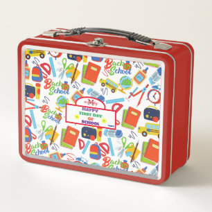 Vibrant Customisable Back to School Pattern Metal Lunch Box
