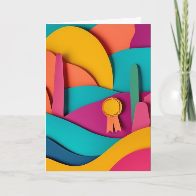 Vibrant Cut-Paper Ribbon Triumph Card (Front)