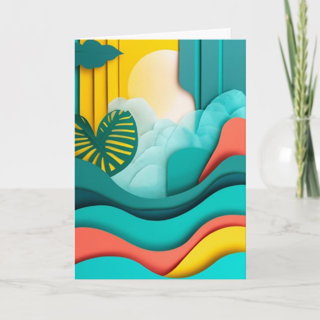 Vibrant Cut-Paper Sunrise Landscape Card (Front)