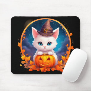 Vibrant cute kitten halloween mouse pad