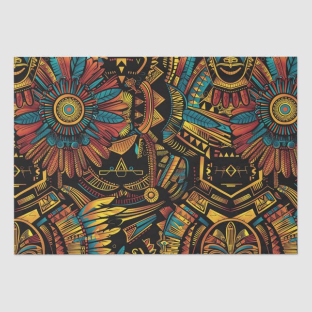 Vibrant Cyan "Aztec Dream" Art Tissue Paper (Front)