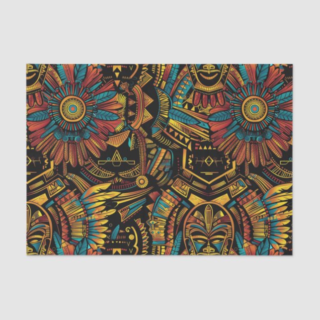 Vibrant Cyan "Aztec Dream" Decorative Tissue Paper (Front)