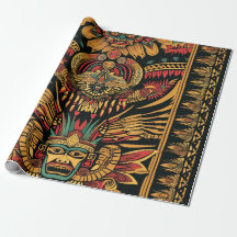 Vibrant Cyan "Aztec Dream" Matte Wrapping Paper
