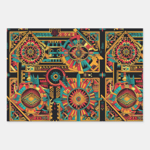 Vibrant Cyan "Aztec Dream" Wrapping Matte Paper Sh