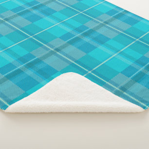 Vibrant Cyan Electric Blue Plaid Aesthetic Sherpa Blanket