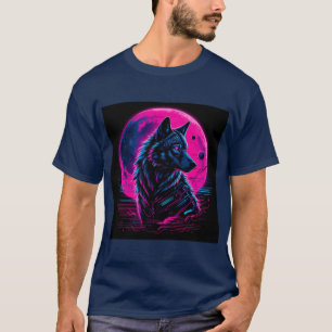 Vibrant Cyberpunk Neon Wolf T-Shirt