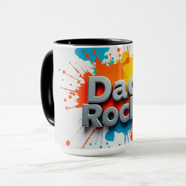 Vibrant Dad Rocks Splash Coffee Mug | Customizable (Front Left)