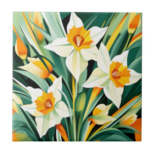 Vibrant Daffodil Flowers Plant Ceramic Tile