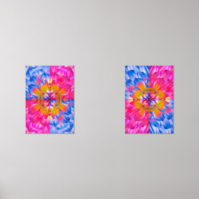 Vibrant Dahlia Bloom-Pink, Blue & Yellow Abstract (Front)