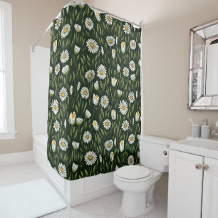Vibrant Daisy Pattern with Lush Green Accents Shower Curtain