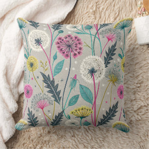 Vibrant Dandelion and Foliage Seamless Pattern Cushion