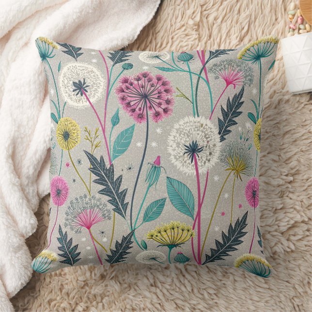 Vibrant Dandelion and Foliage Seamless Pattern Cushion (Blanket)
