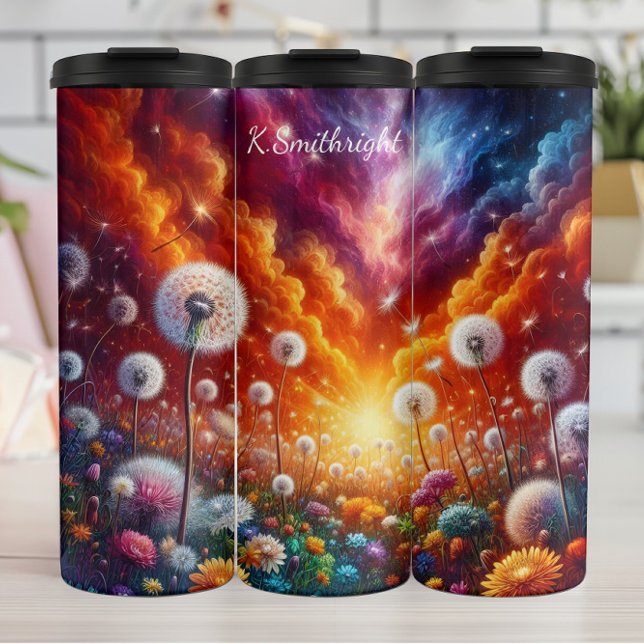Vibrant Dandelion Field Cosmic Sunset Thermal Tumbler (Creator Uploaded)