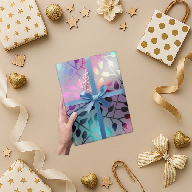 Vibrant Dark Background Colourful Leaf Wrapping Paper (Creator Uploaded)