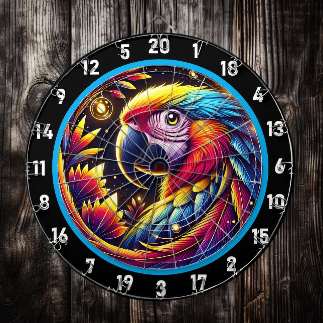 Vibrant Dartboard with Tropical Parrot Design (Creator Uploaded)