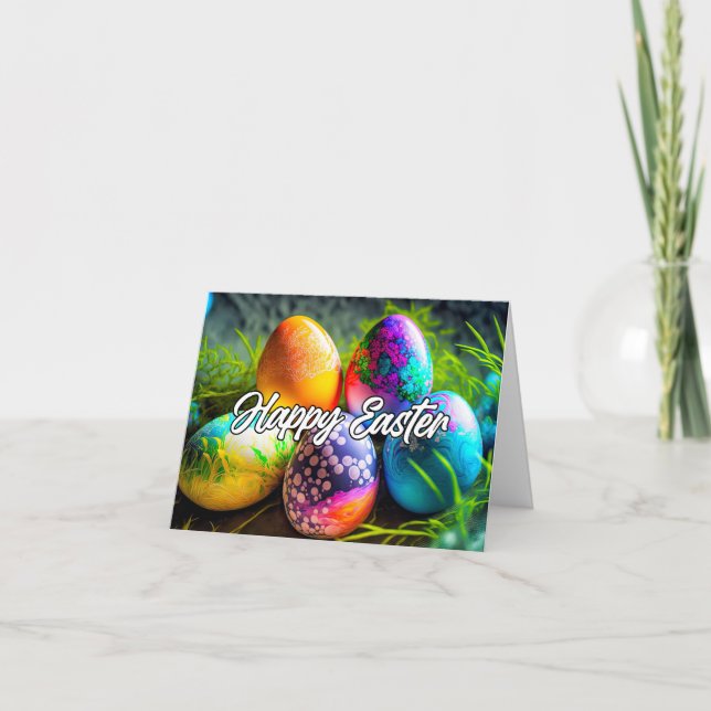 Vibrant Decorative Happy Easter Eggs Holiday Card (Front)