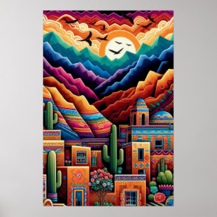 Vibrant Desert Landscape, Colourful Mountains Poster