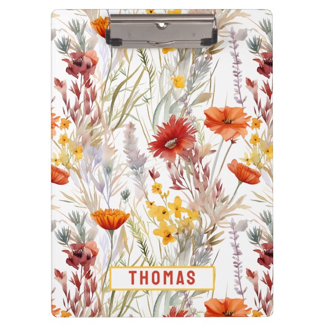 Vibrant Desert Wildflowers Customised Name floral Clipboard (Front)