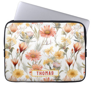 Vibrant Desert Wildflowers Customised Name floral Laptop Sleeve
