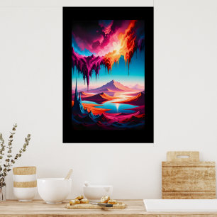 Vibrant Desertscape with Magenta and Blue Poster