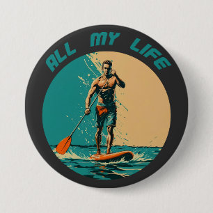 Vibrant design with man on sup paddle board 7.5 cm round badge