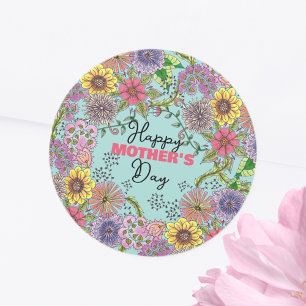 Vibrant Detailed Doodle Flowers Mother's Day Classic Round Sticker