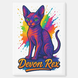 Vibrant Devon Rex Pop Art Cat – Colourful Neon Magnet