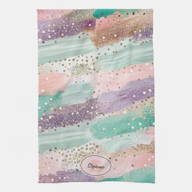 Vibrant Diagonal Brushstroke Pattern (2) Tea Towel (Vertical)