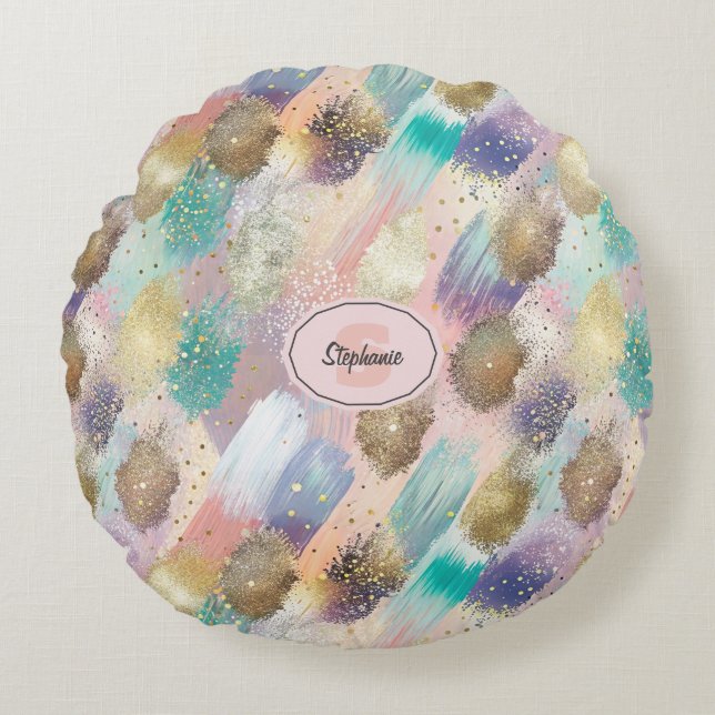 Vibrant Diagonal Brushstroke Pattern Round Cushion (Front)