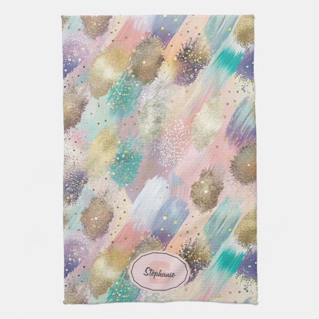 Vibrant Diagonal Brushstroke Pattern Tea Towel (Vertical)