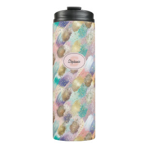 Vibrant Diagonal Brushstroke Pattern Thermal Tumbler