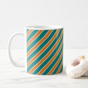 Vibrant Diagonal Stripes in Orange and Teal Coffee Mug